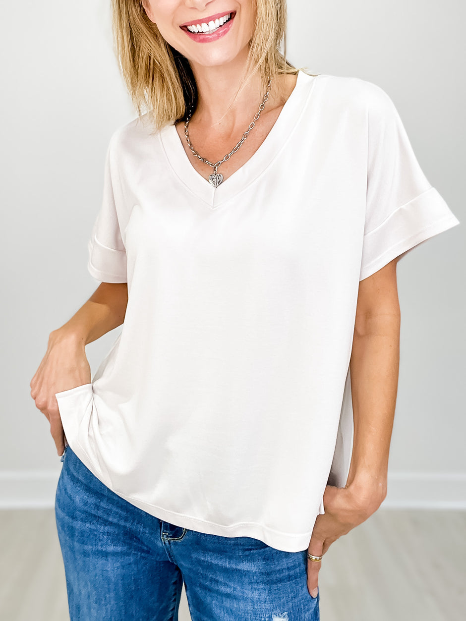 Short Sleeve V-Neck Modal Top