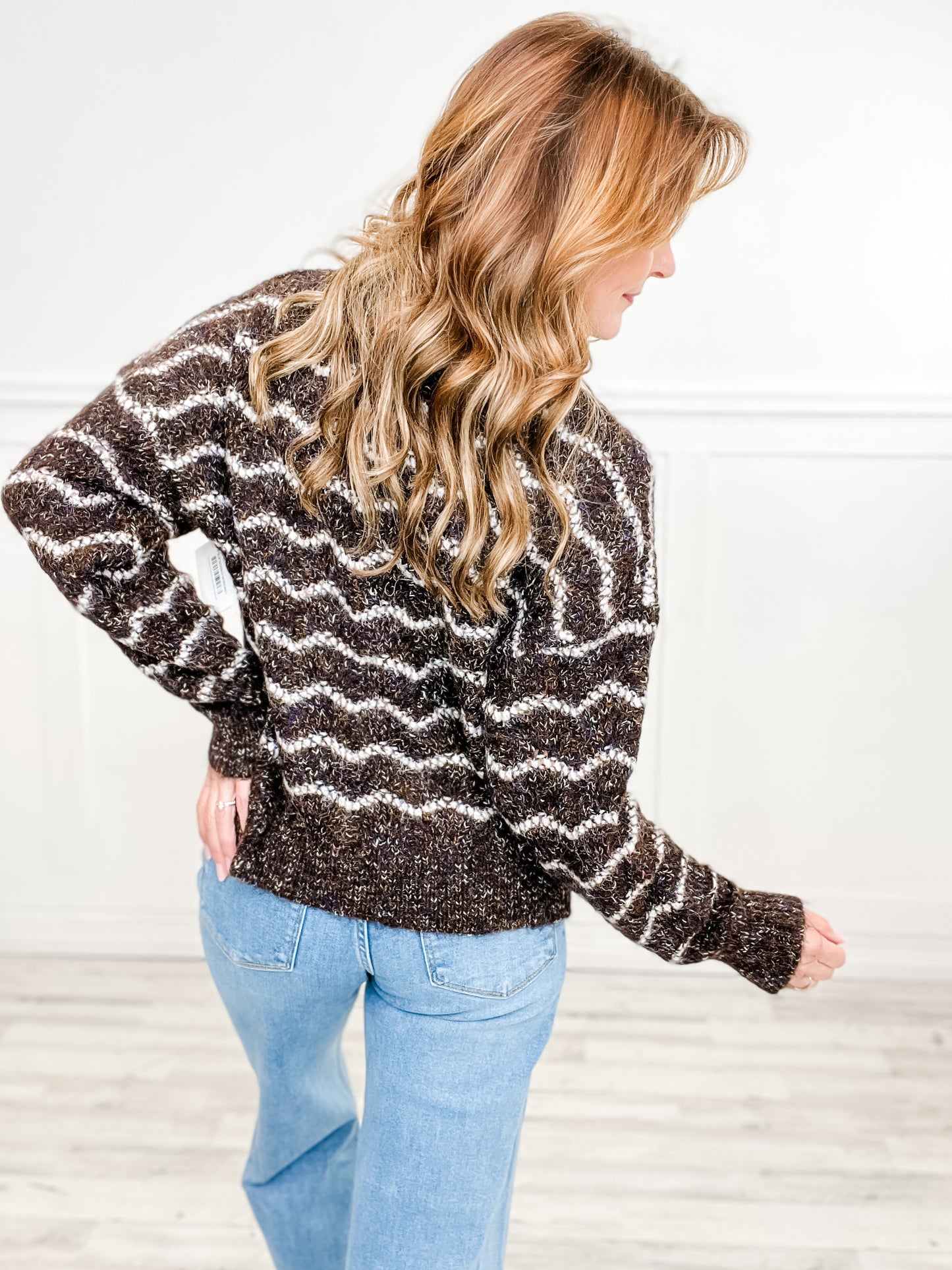 ECO Wave Striped Soft Knit Pullover Sweater Top
