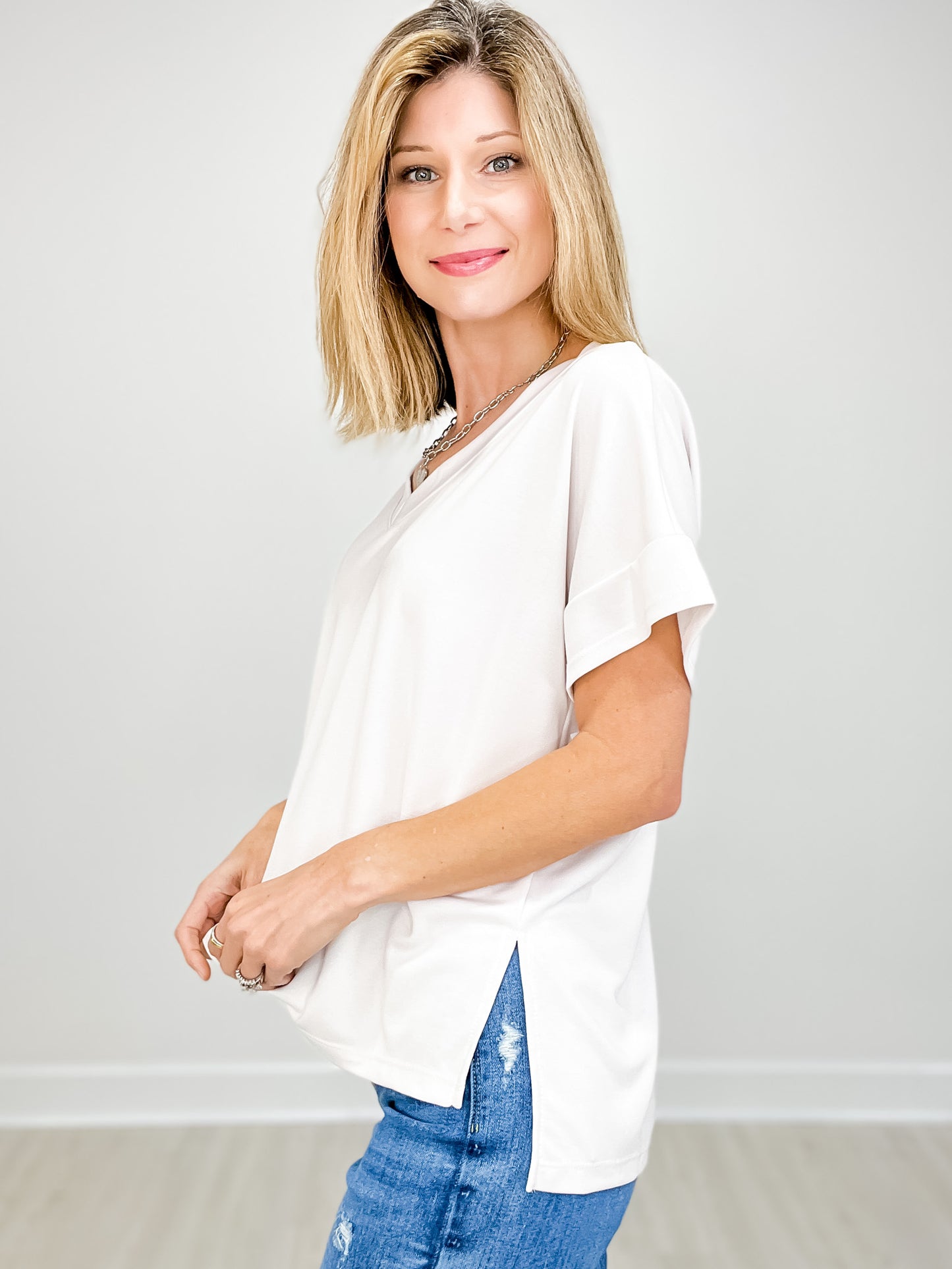 Short Sleeve V-Neck Modal Top