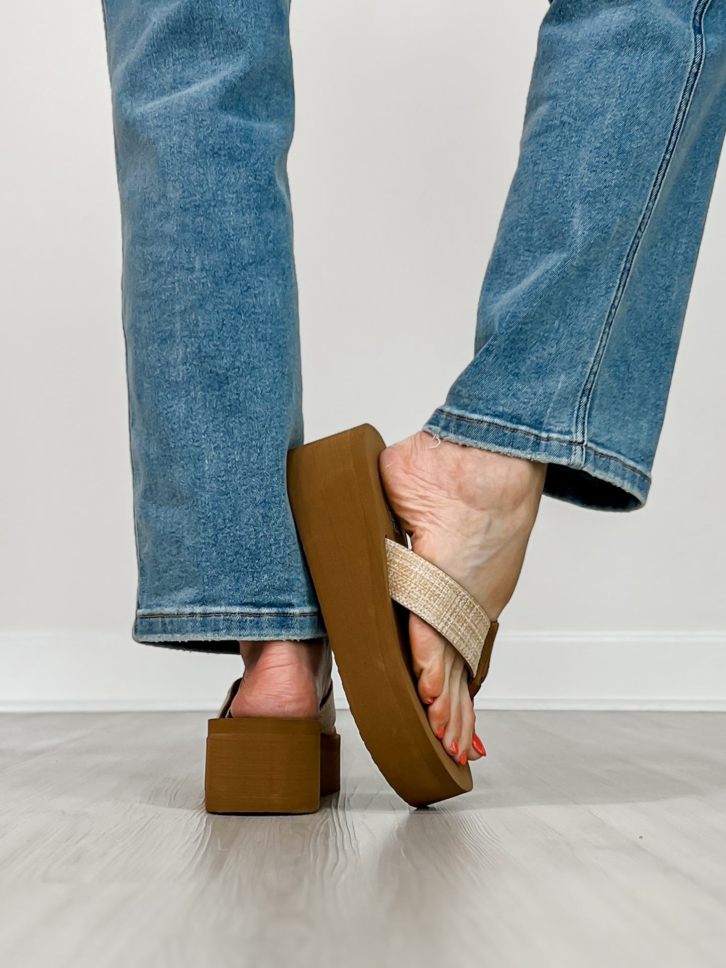 Corkys Take A Dip Wedge Flip-Flops in RAFFIA