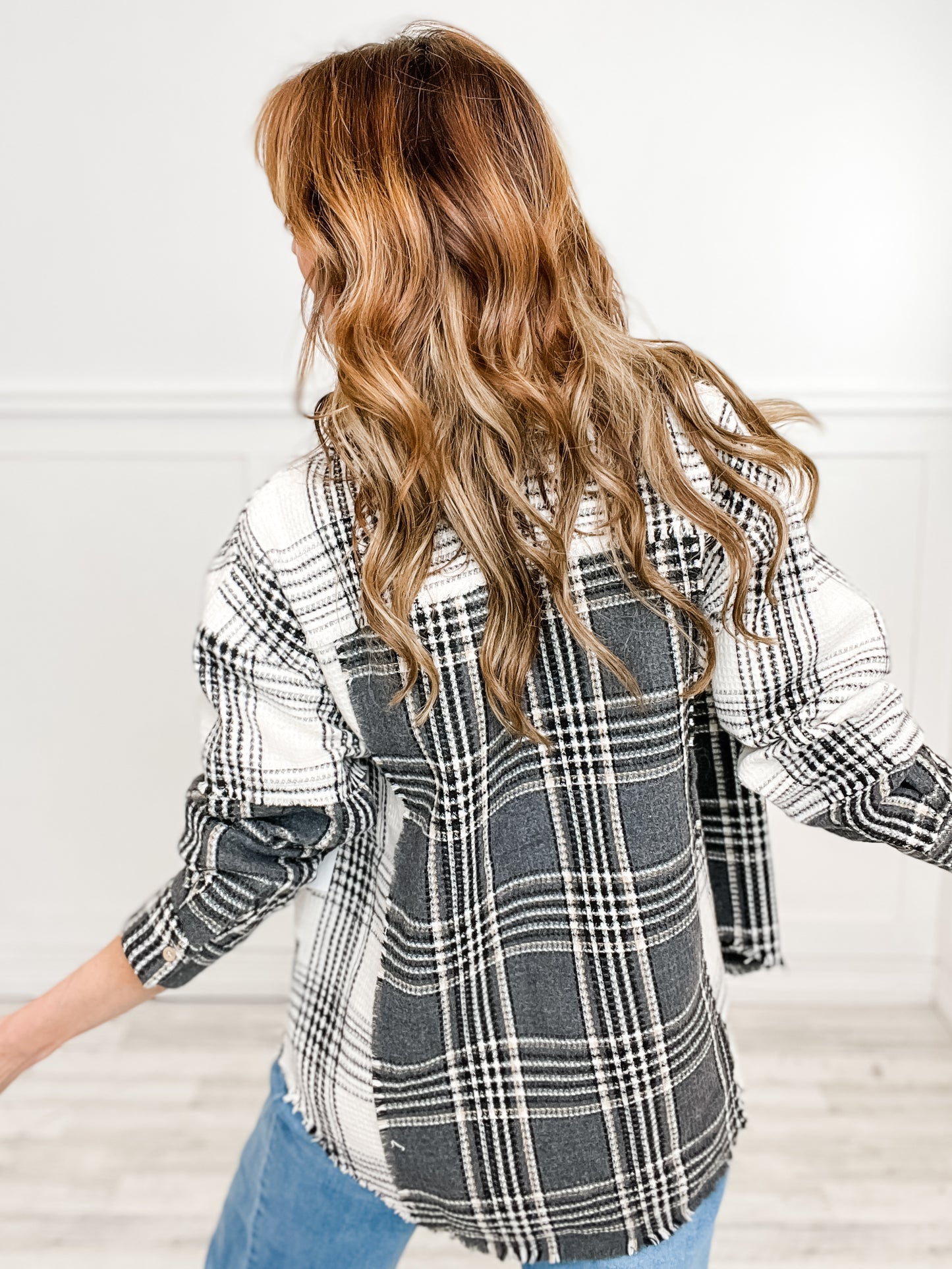 Mixed Plaid Oversized Shacket Jacket