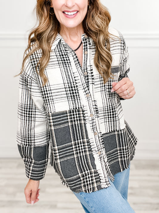 Mixed Plaid Oversized Shacket Jacket