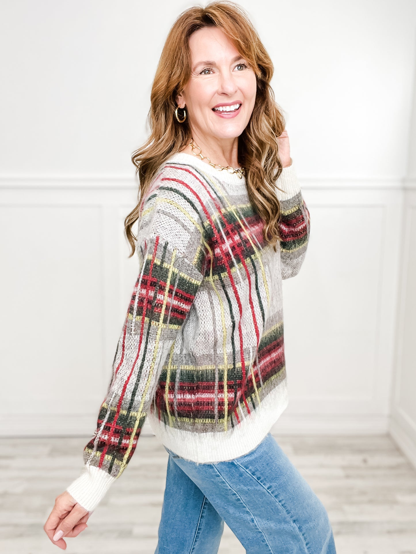 Long Sleeve Sid Check Sweater Top