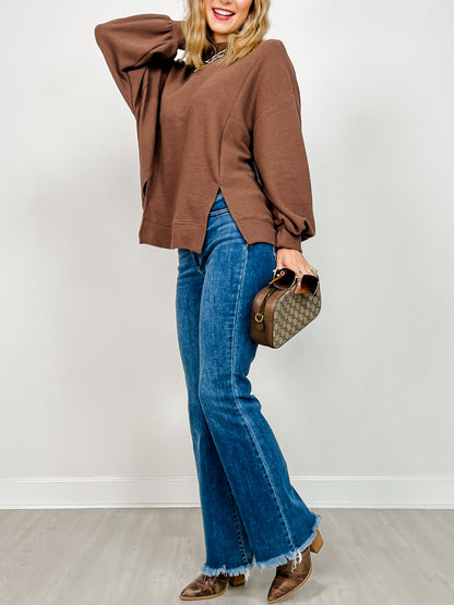 Cloudy Knit Mock Neck Cuffed Long Sleeve Top