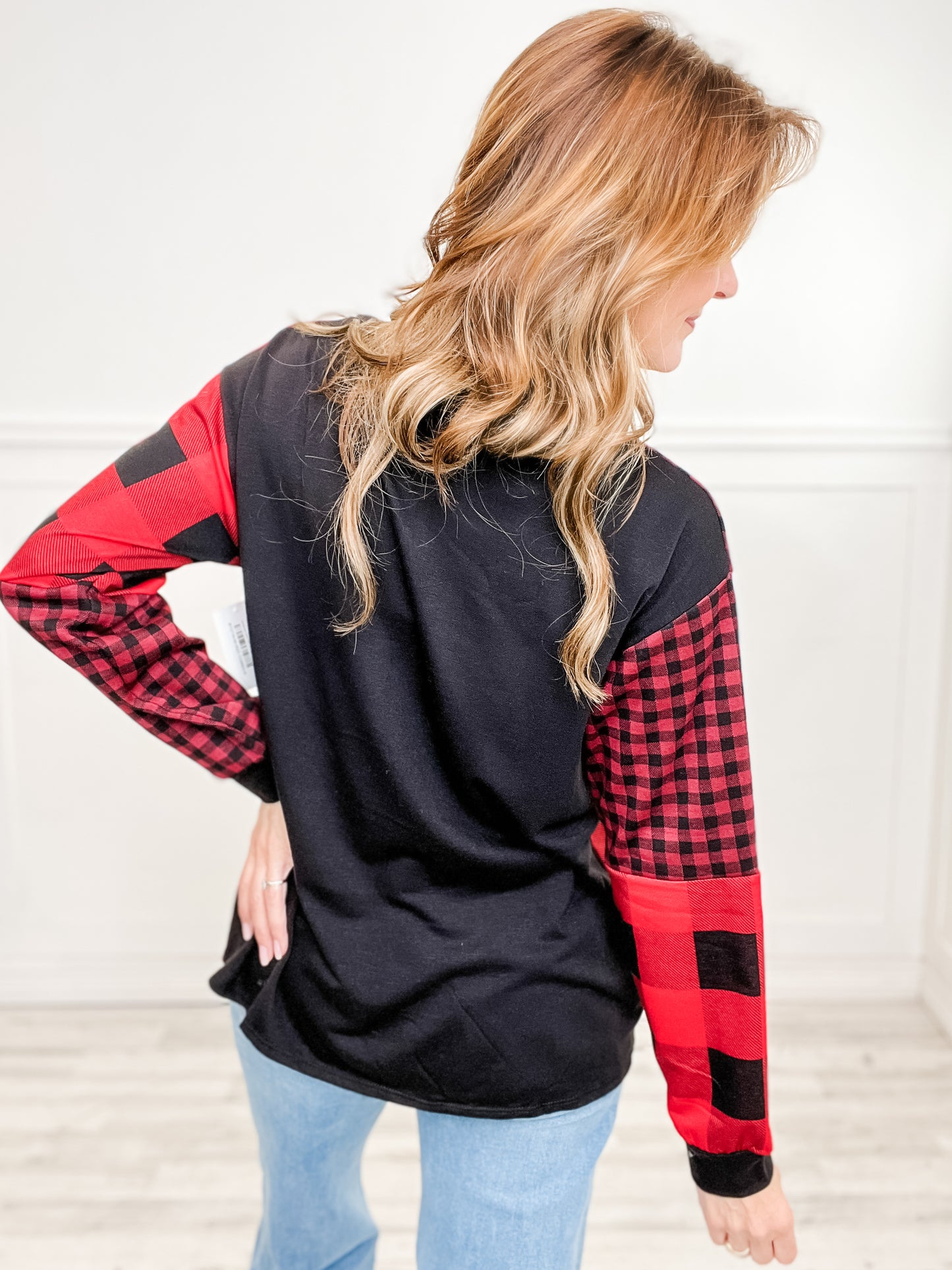 CHECKER PRINT FRENCH TERRY COLOR BLOCK SWEATSHIRTS