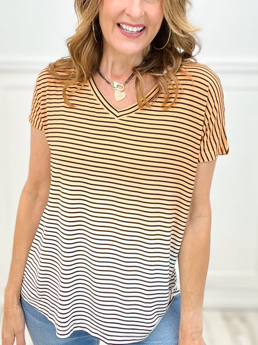 Short Sleeve Striped V-Neck Top