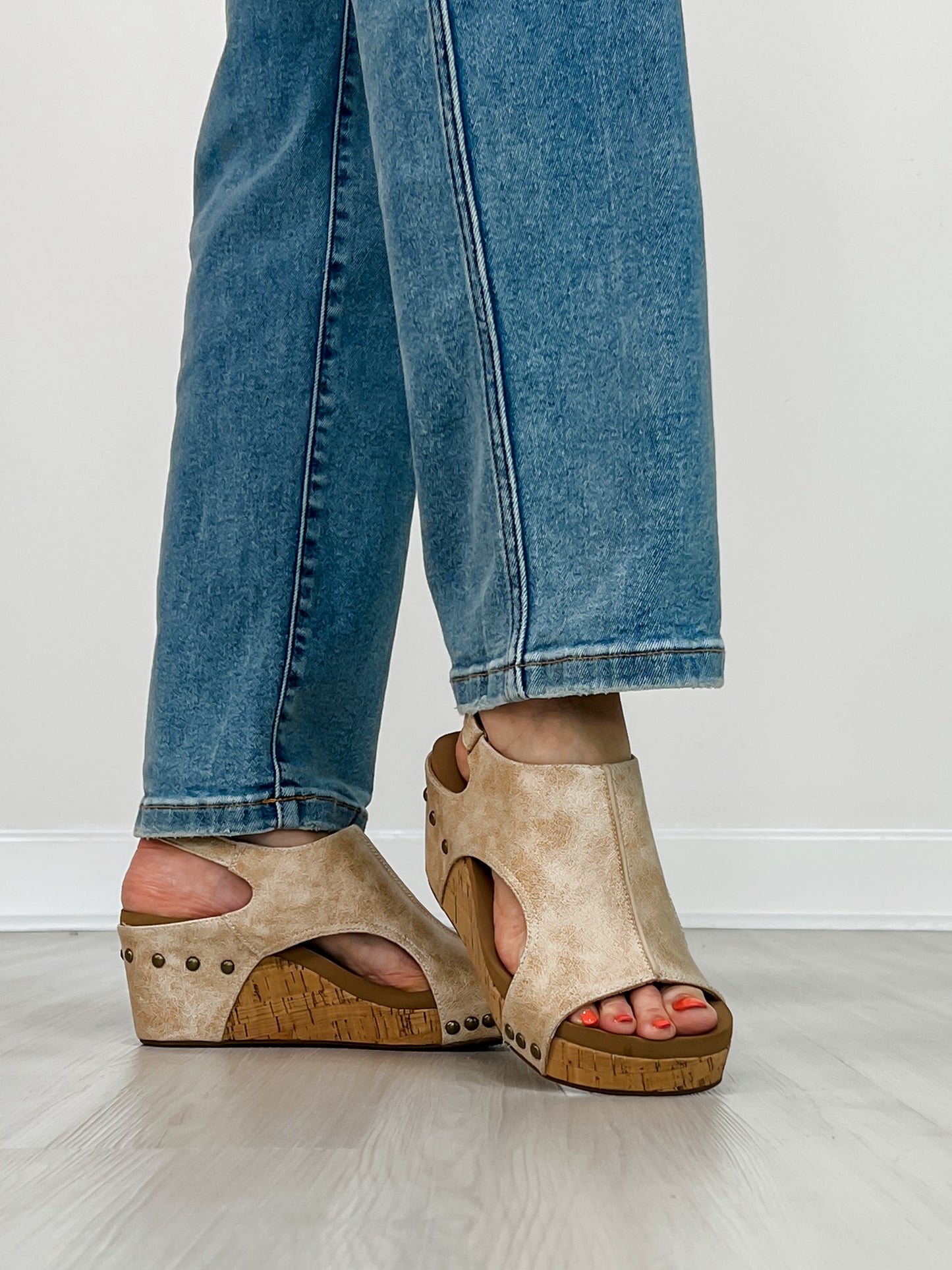 Corkys Carley Wedges in SAND DISTRESSED