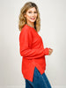 Cloudy Knit Round Neck Long Sleeve Top with Hi-Lo Hem