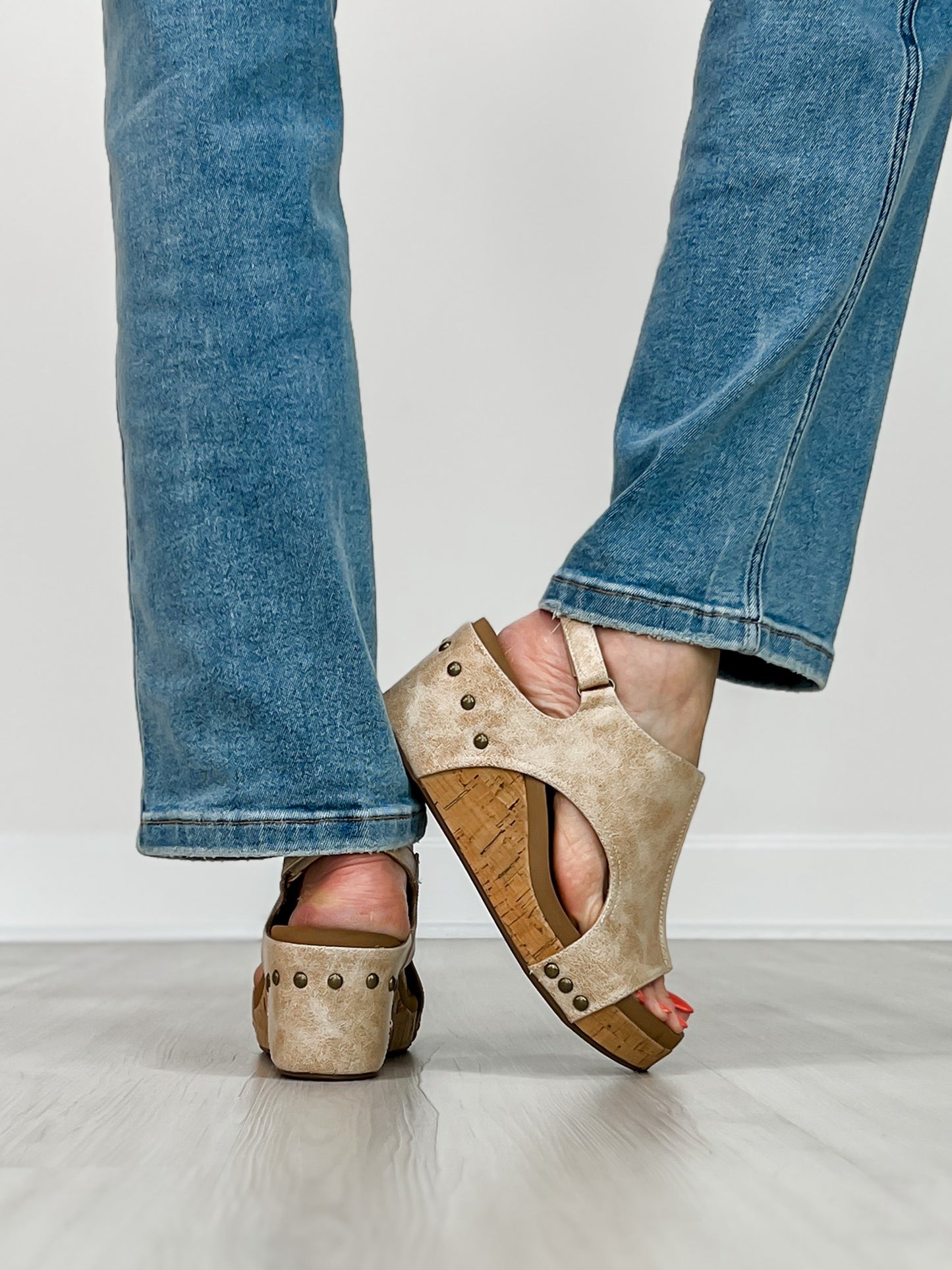 Corkys Carley Wedges in SAND DISTRESSED