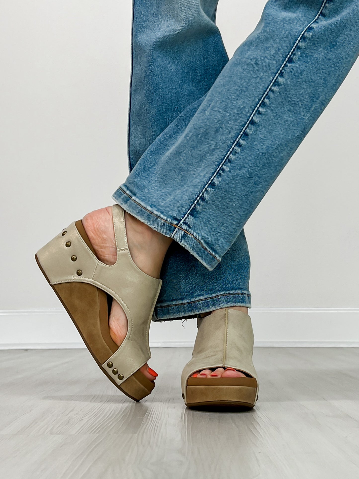 Corkys Carley Wedges in SAND DISTRESSED