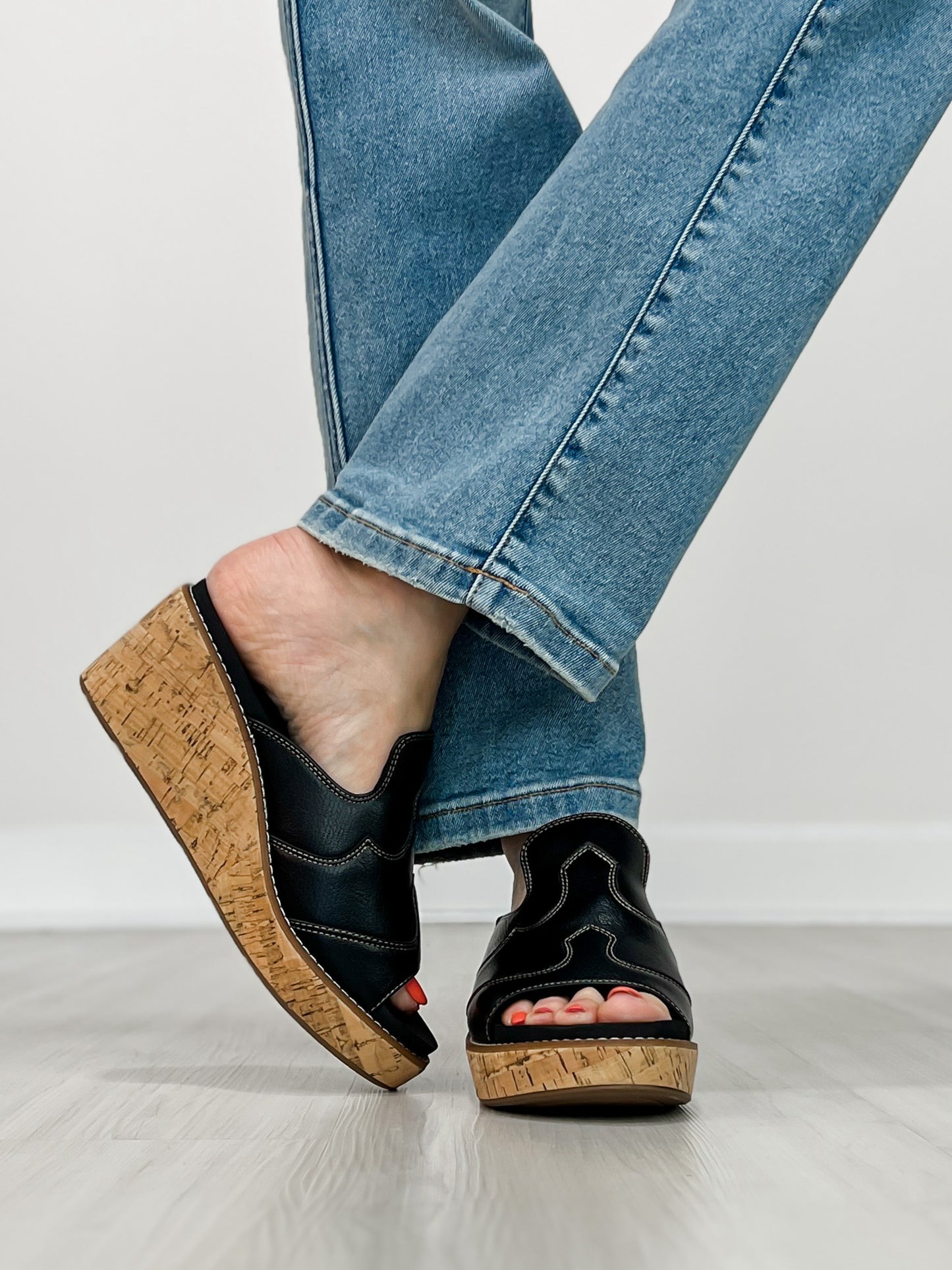 Corkys Neon Moon Cork Wedges in BLACK
