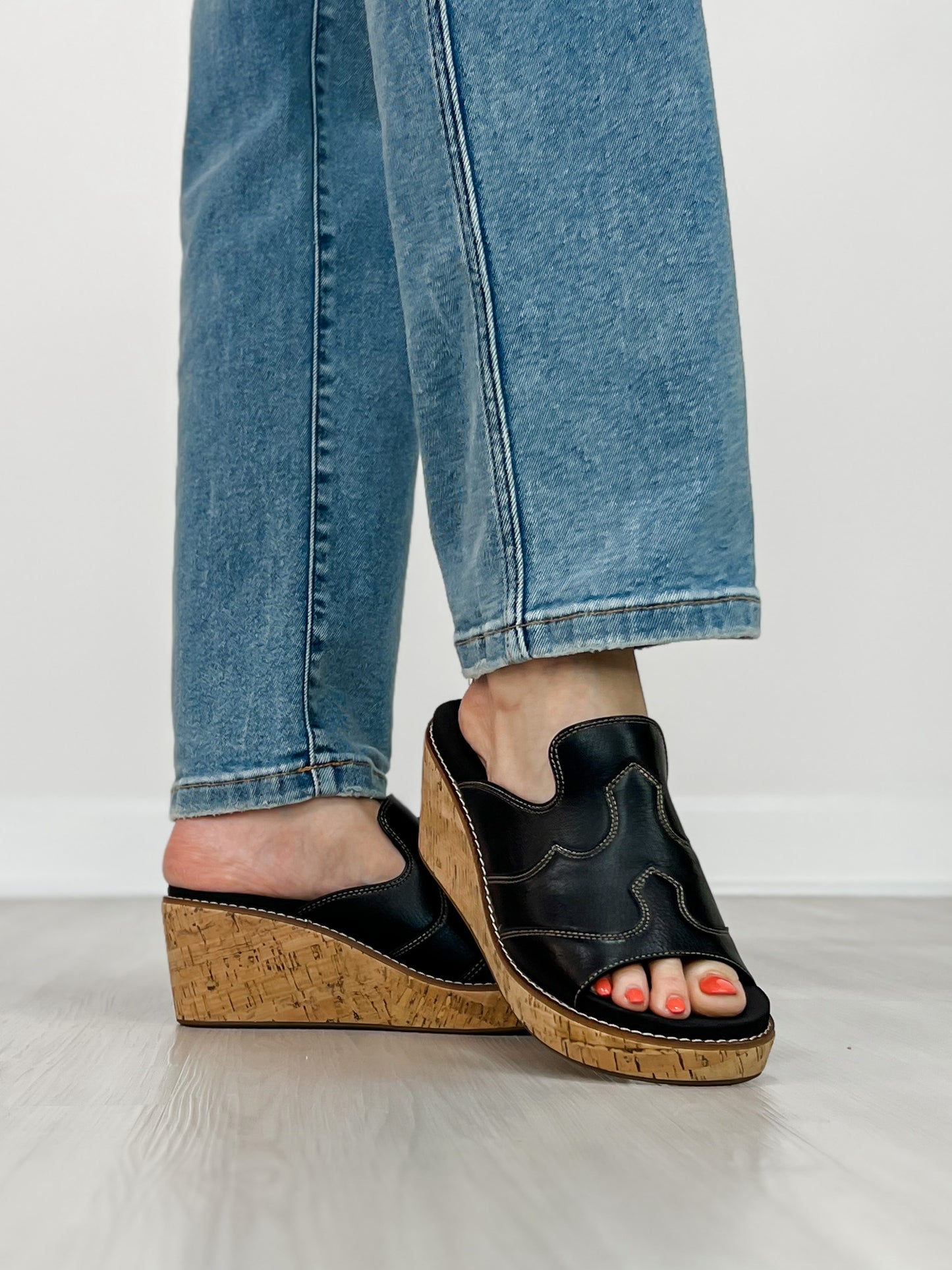 Corkys Neon Moon Cork Wedges in BLACK