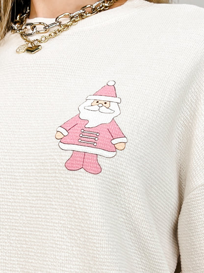 Santa Pink Cookie Graphic Cloudy Knit Top