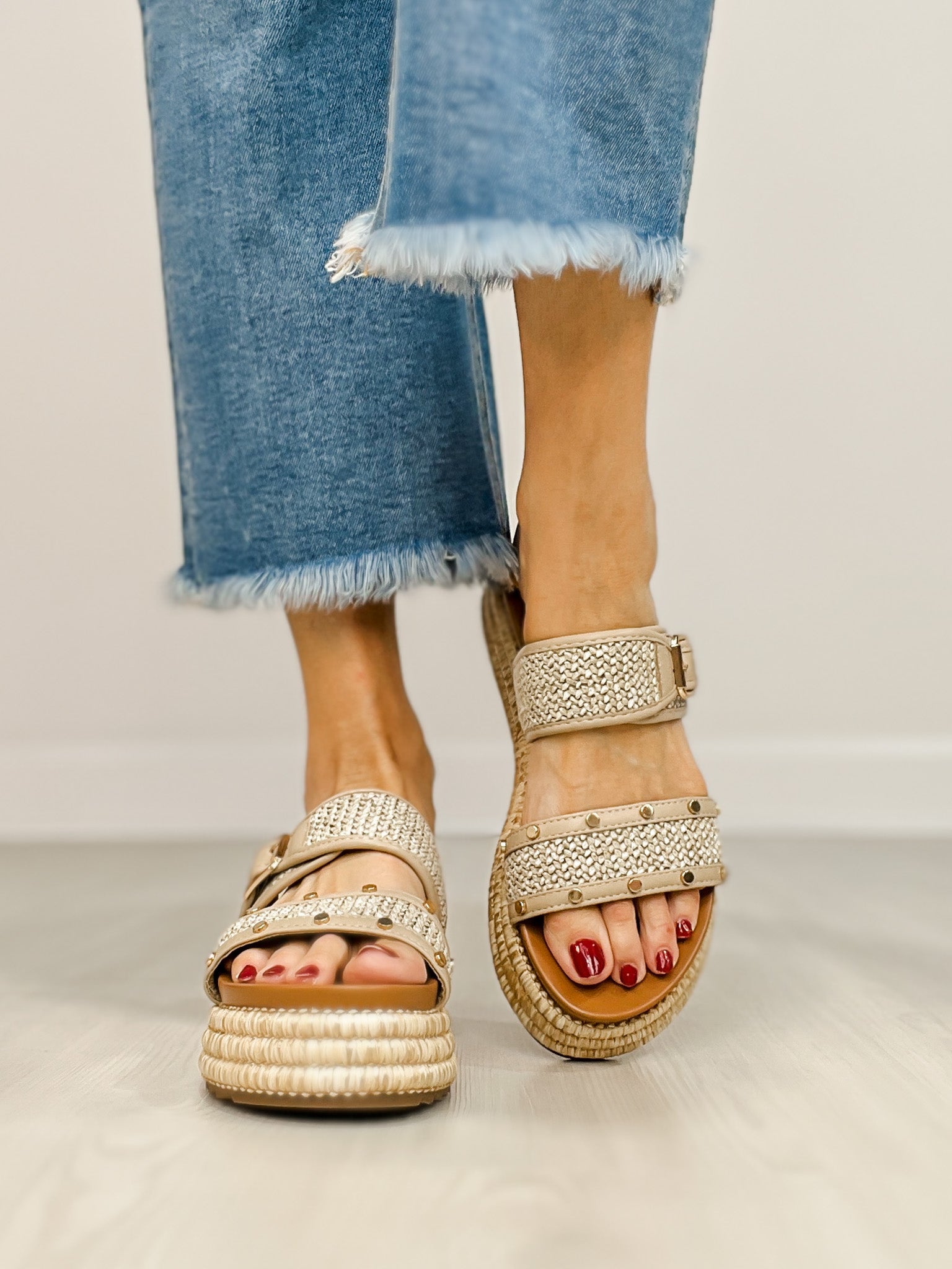 Corkys Walk of Shame Double Strap Sandals in NATURAL RAFFIA