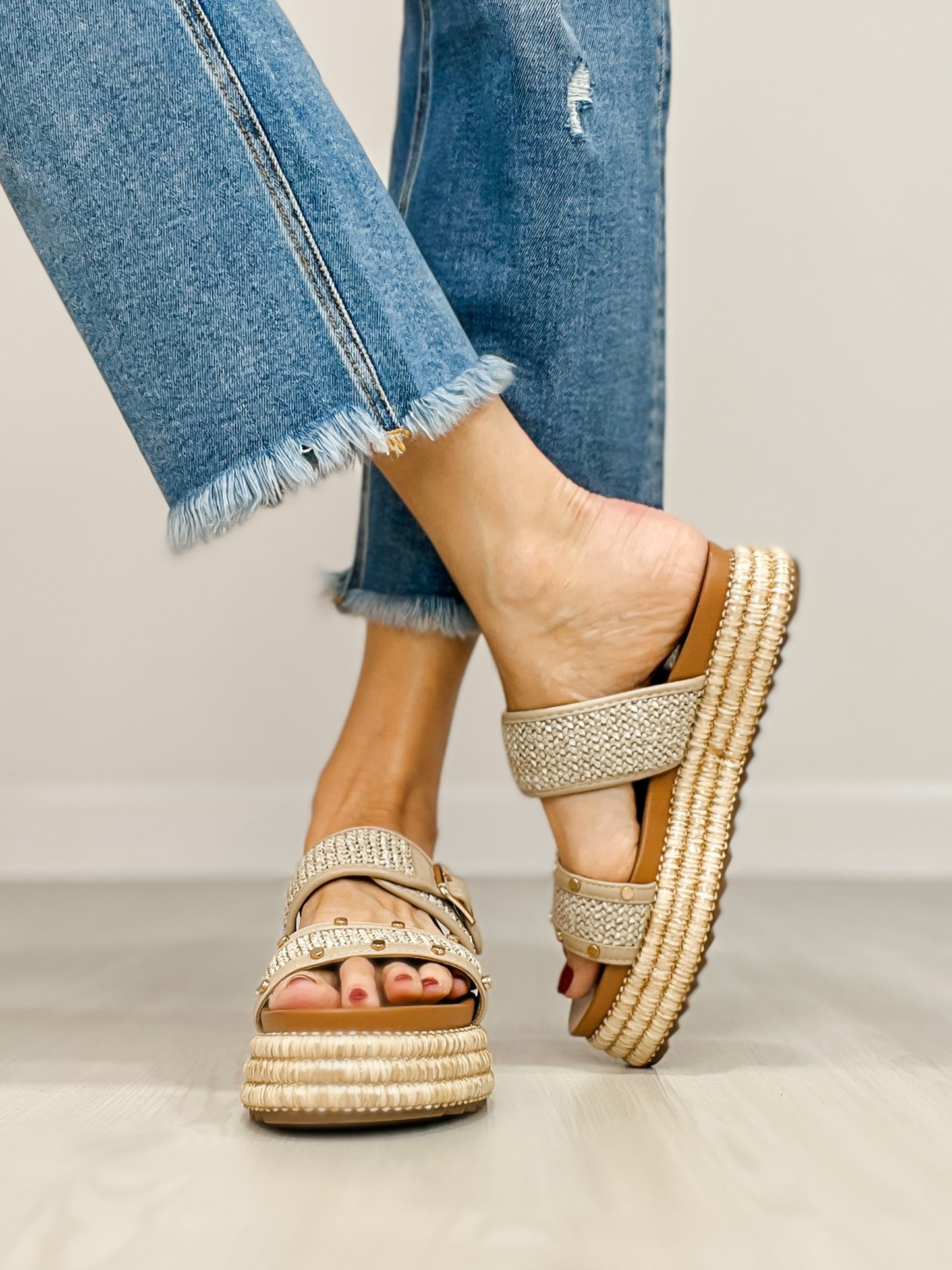 Corkys Walk of Shame Double Strap Sandals in NATURAL RAFFIA