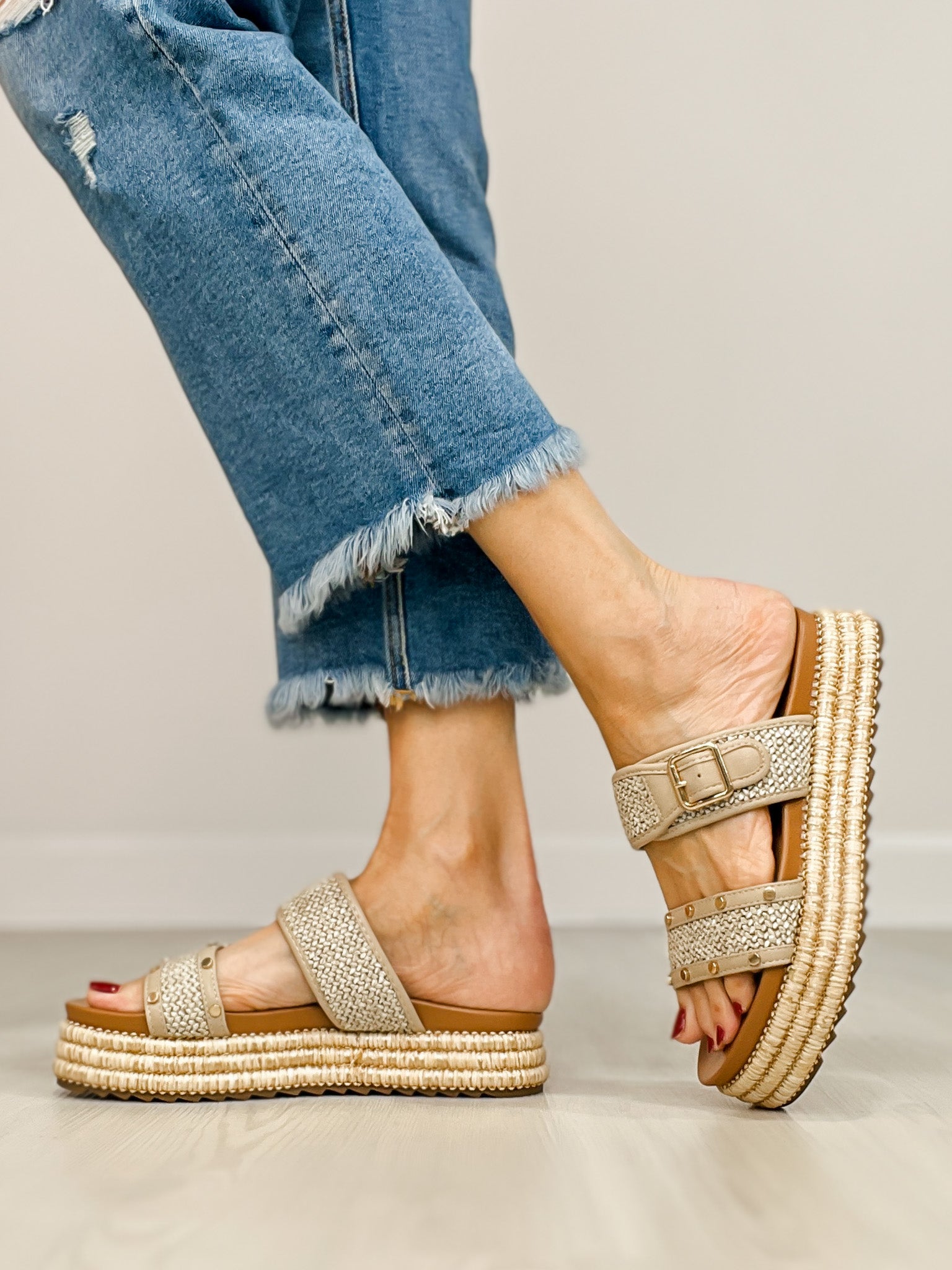 Corkys Walk of Shame Double Strap Sandals in NATURAL RAFFIA