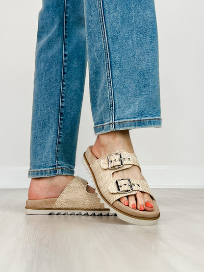 Corkys Dash Two Band Slide Sandals in RAFFIA