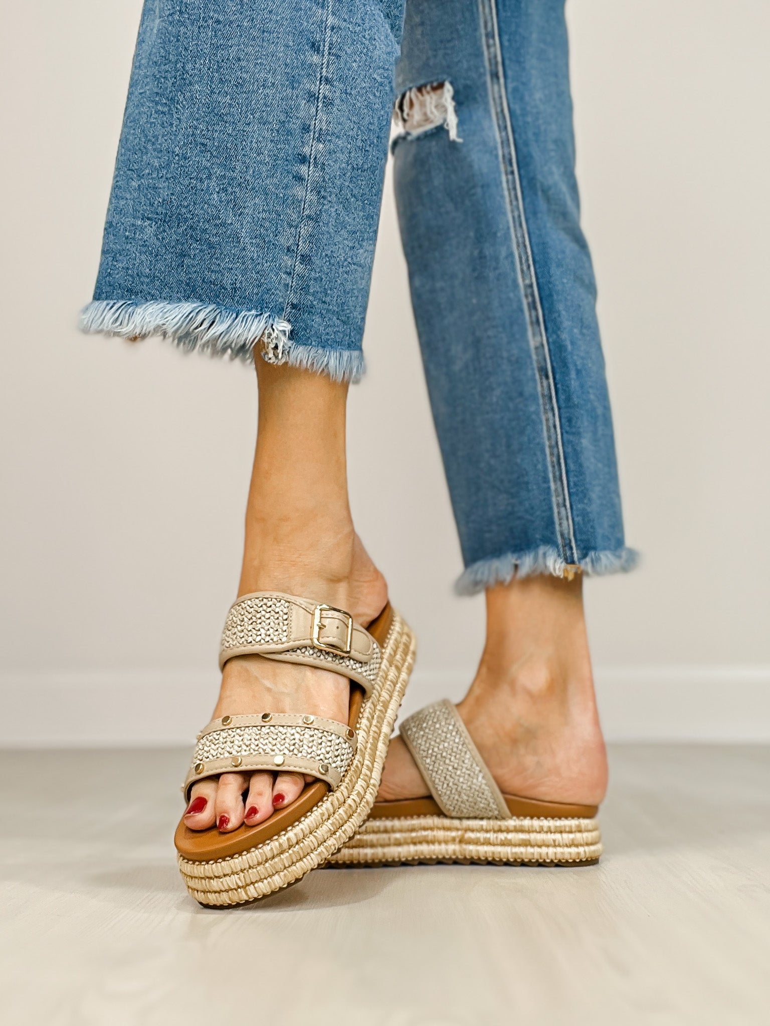 Corkys Walk of Shame Double Strap Sandals in NATURAL RAFFIA