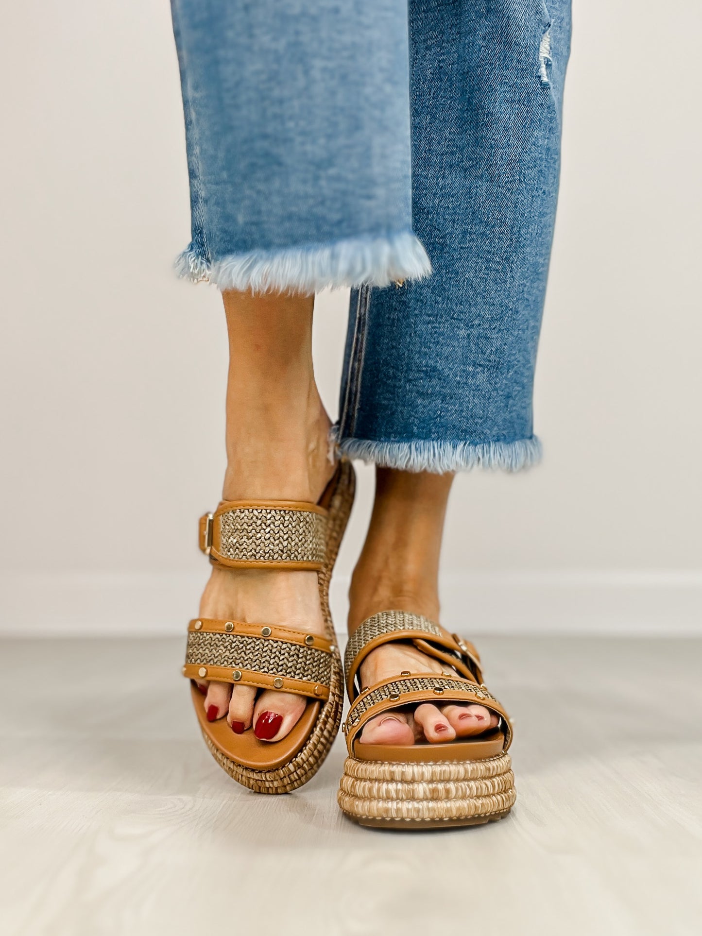 Corkys Walk of Shame Double Strap Sandals in TAN RAFFIA