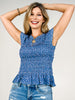Short Sleeve Printed Knit Top with Smock Body Detail