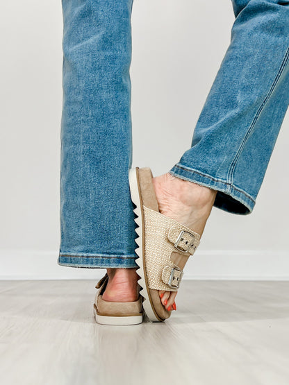 Corkys Dash Two Band Slide Sandals in RAFFIA