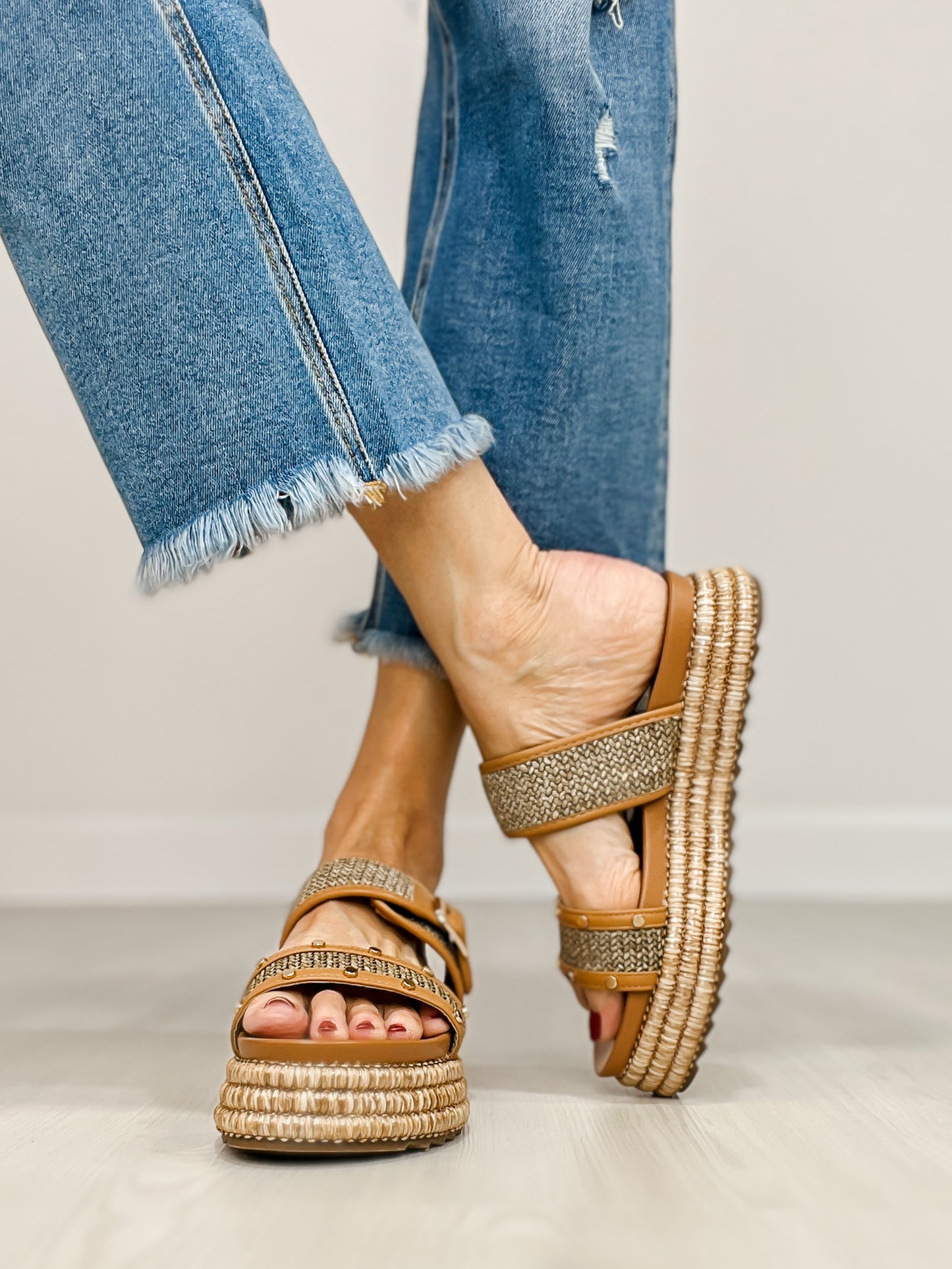 Corkys Walk of Shame Double Strap Sandals in TAN RAFFIA
