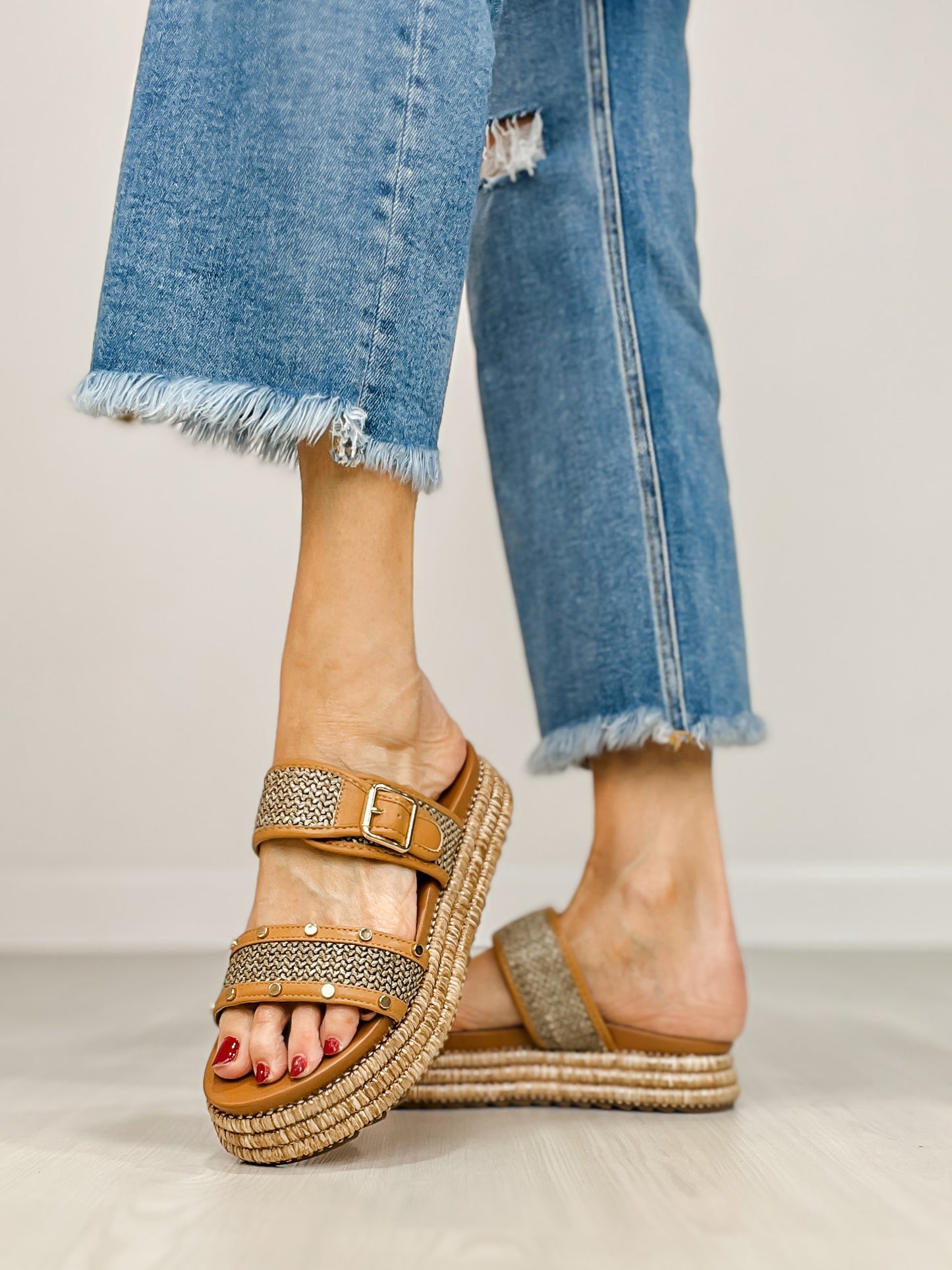 Corkys Walk of Shame Double Strap Sandals in TAN RAFFIA