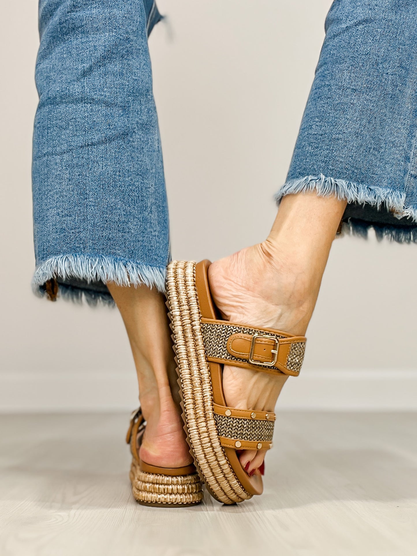 Corkys Walk of Shame Double Strap Sandals in TAN RAFFIA