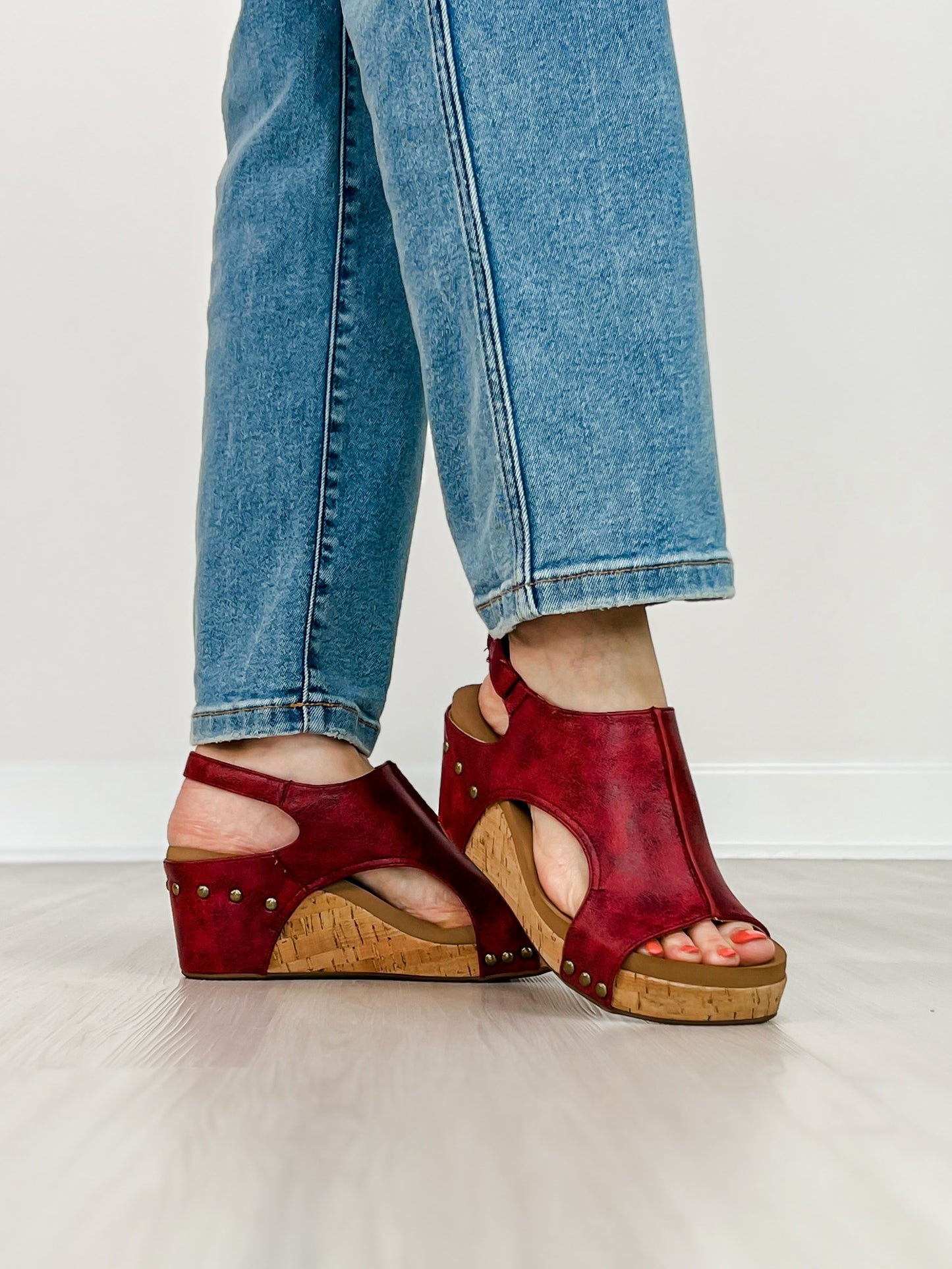 Corkys Carley Wedges in RED DISTRESSED