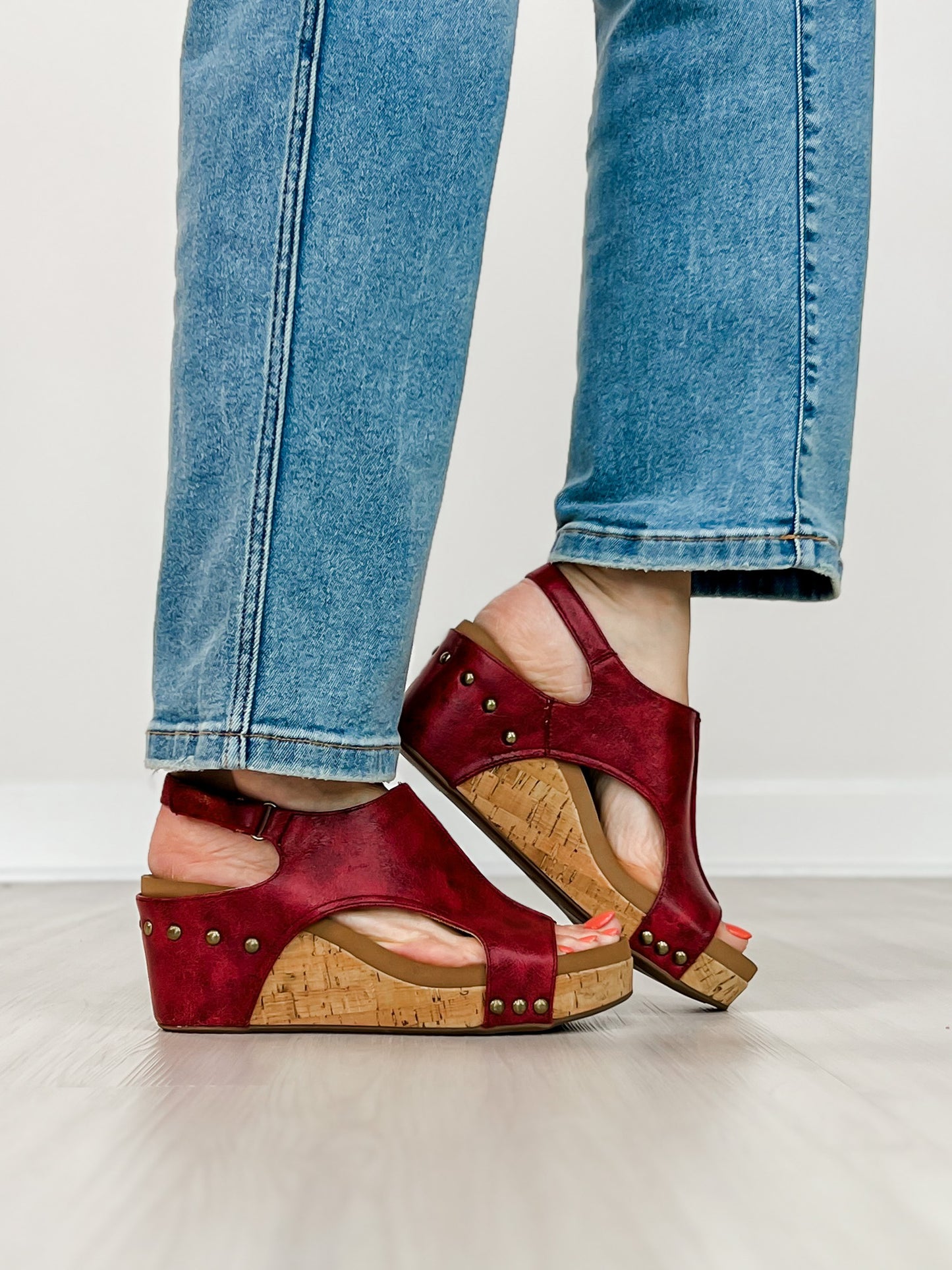Corkys Carley Wedges in RED DISTRESSED