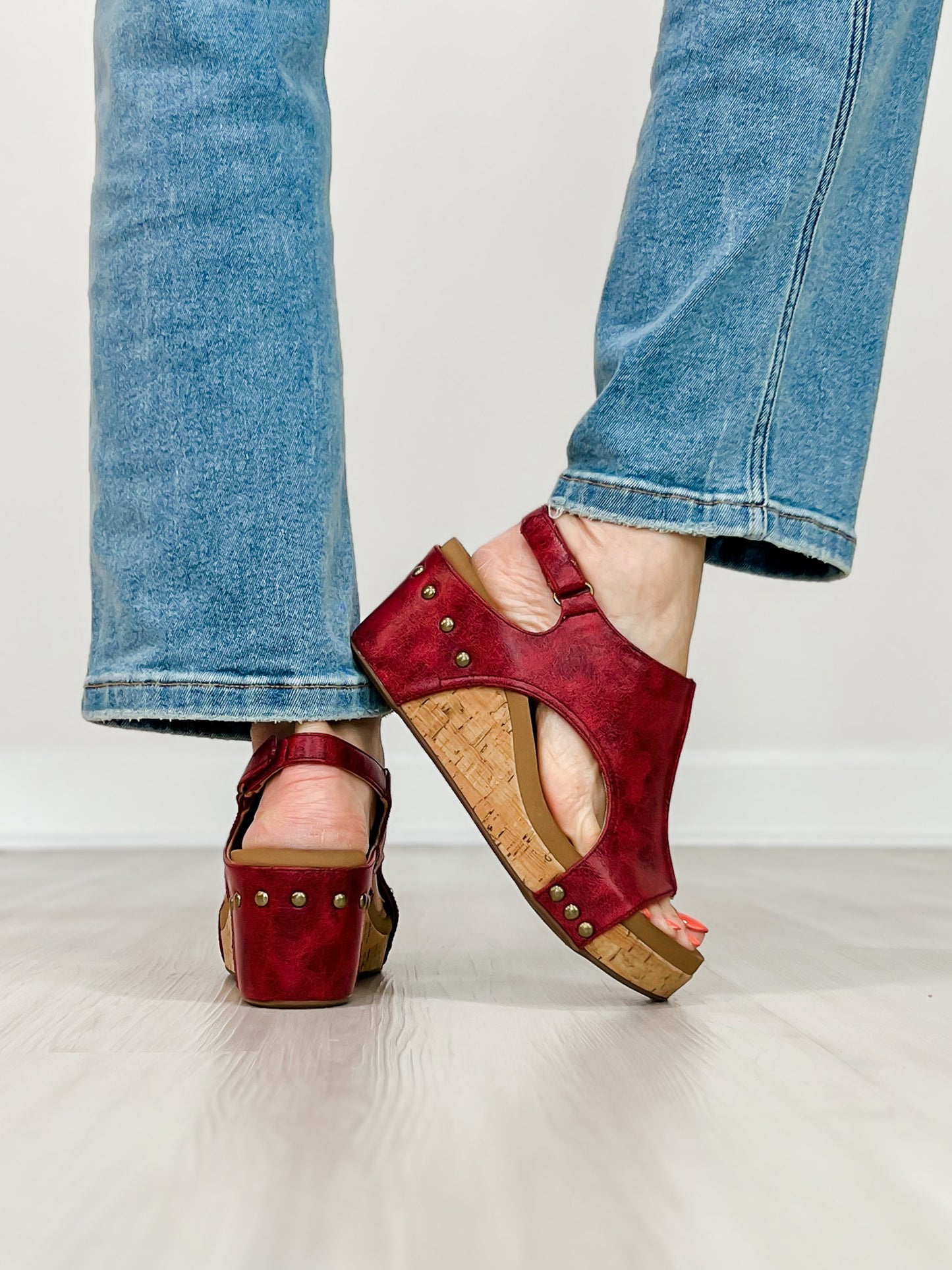 Corkys Carley Wedges in RED DISTRESSED