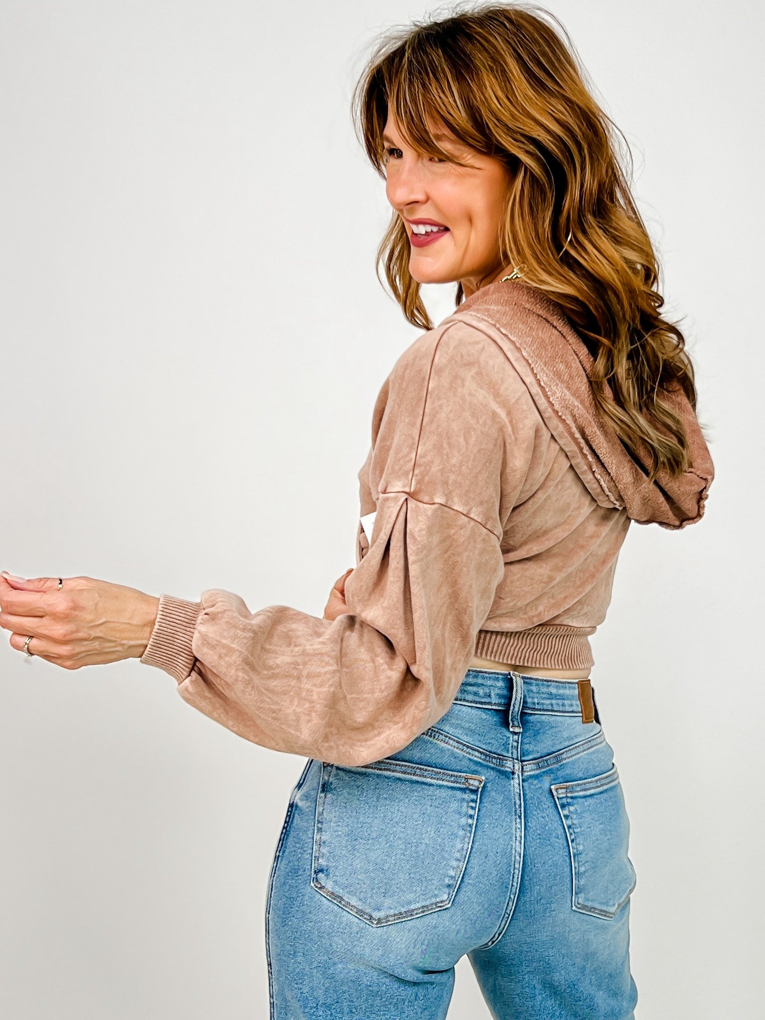 Mineral Wash Surplice Cropped Hoodie Top