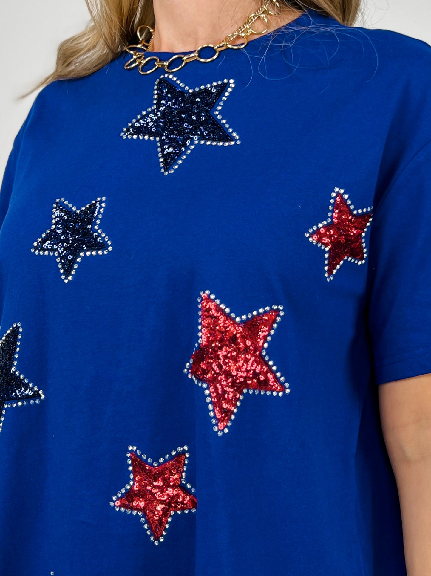 Short Sleeve Solid Knit Top with Sequin Heart Appliques