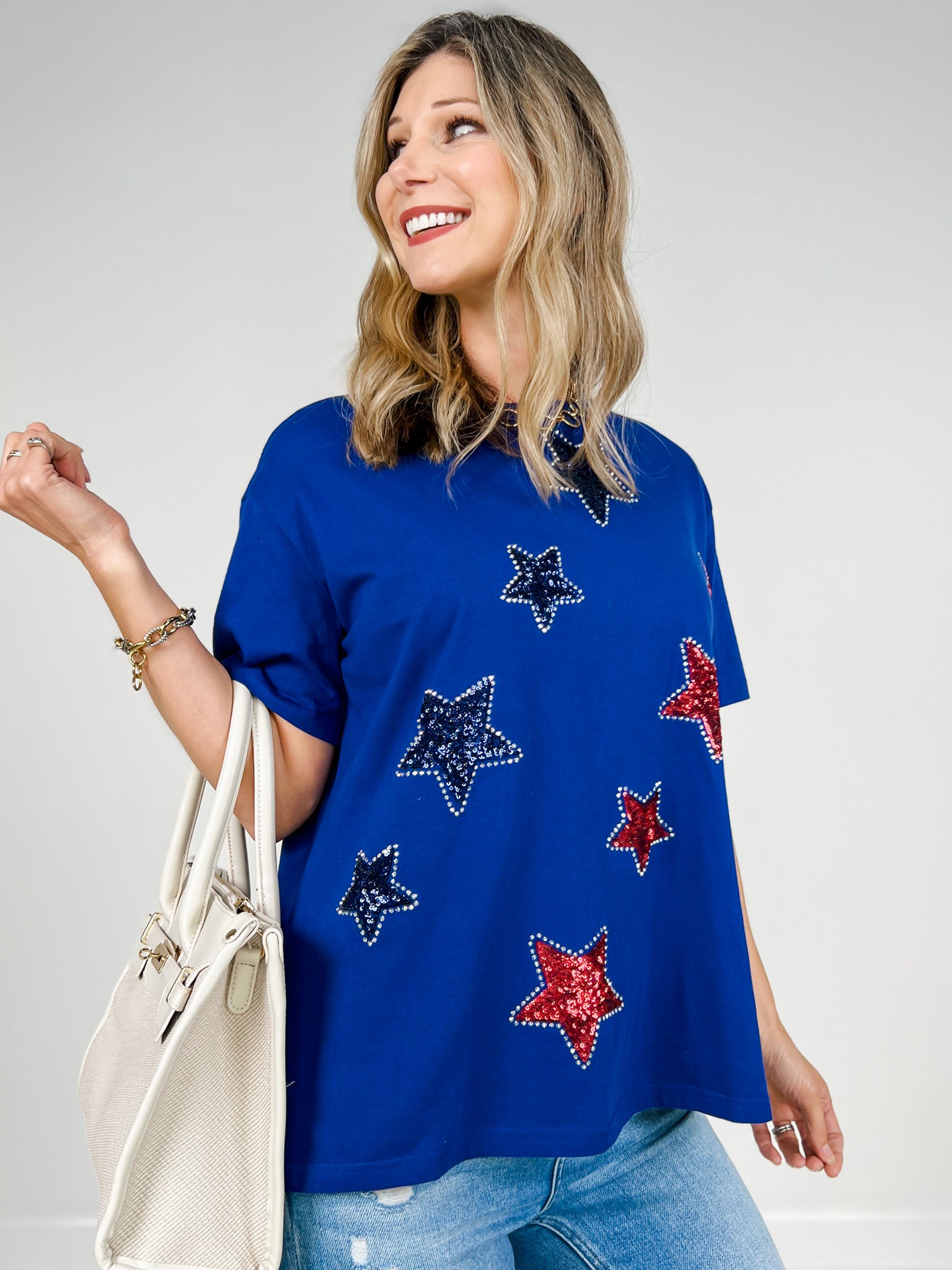 Short Sleeve Solid Knit Top with Sequin Heart Appliques