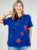 Short Sleeve Solid Knit Top with Sequin Heart Appliques