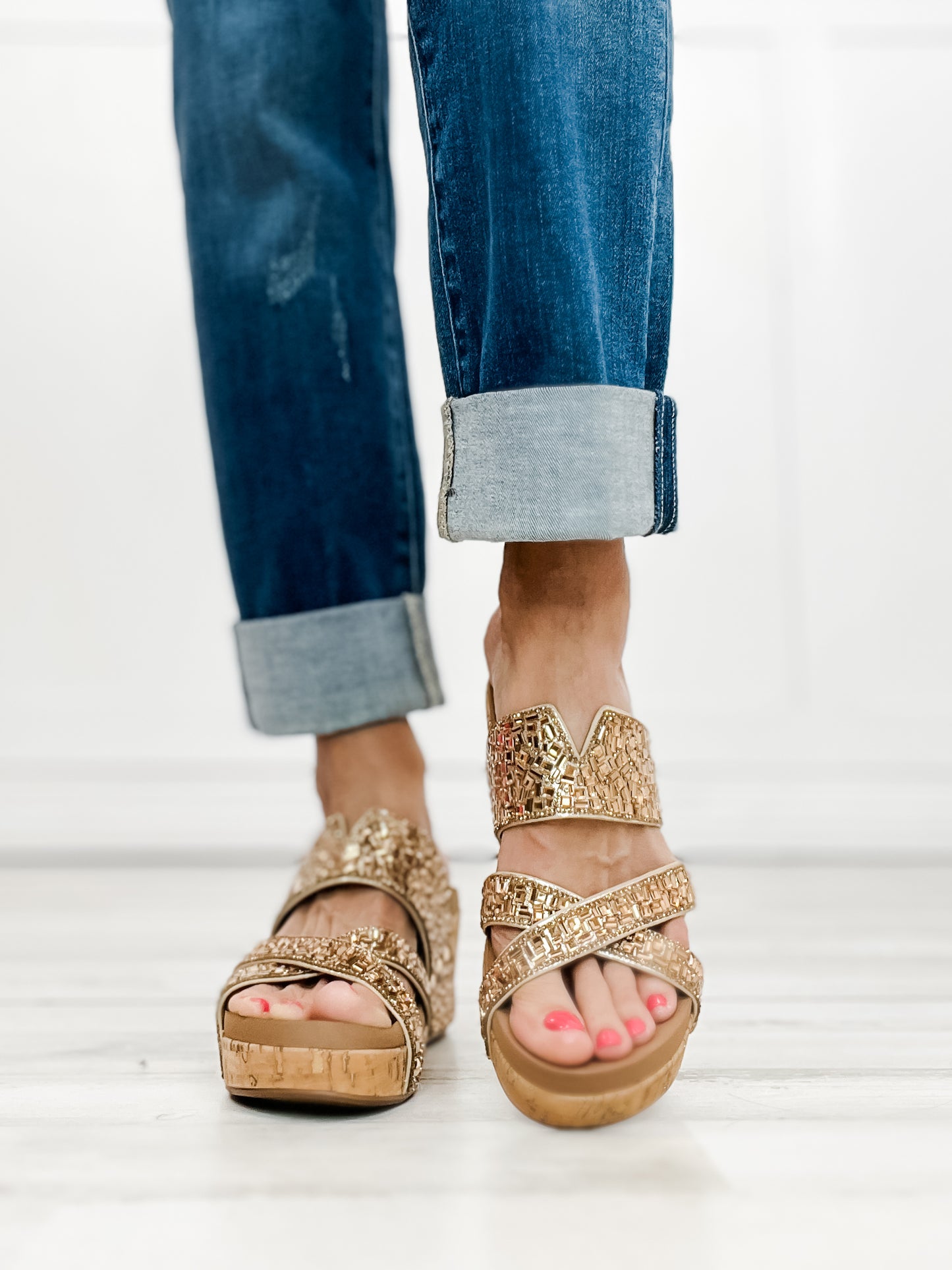 Corkys Sparkler Criss-Cross Wedges in Gold