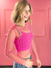 Hello It's Me Pearl Beaded Mesh Top