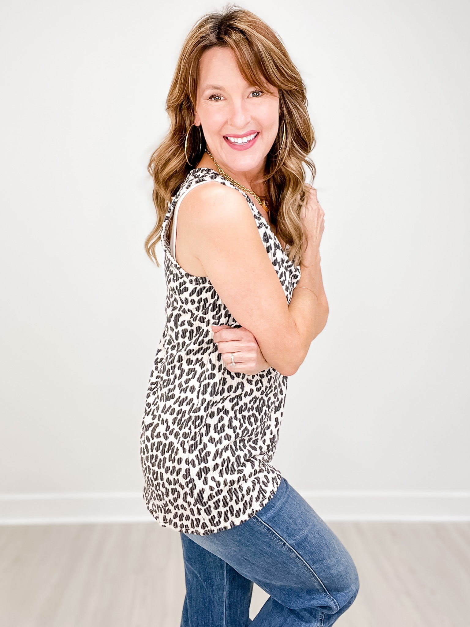 Square Neck Leopard Print Urban Ribbed Tank Top