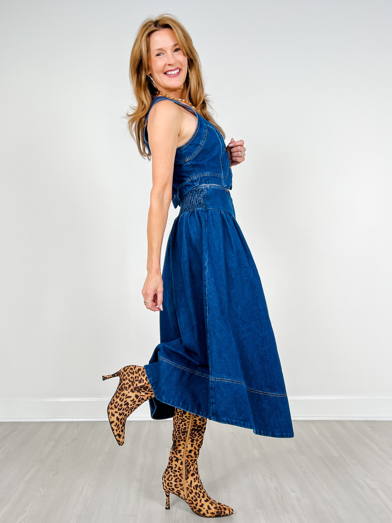 Denim Button Front Vest & Skirt Set