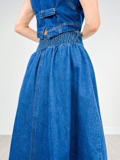 Denim Button Front Vest & Skirt Set