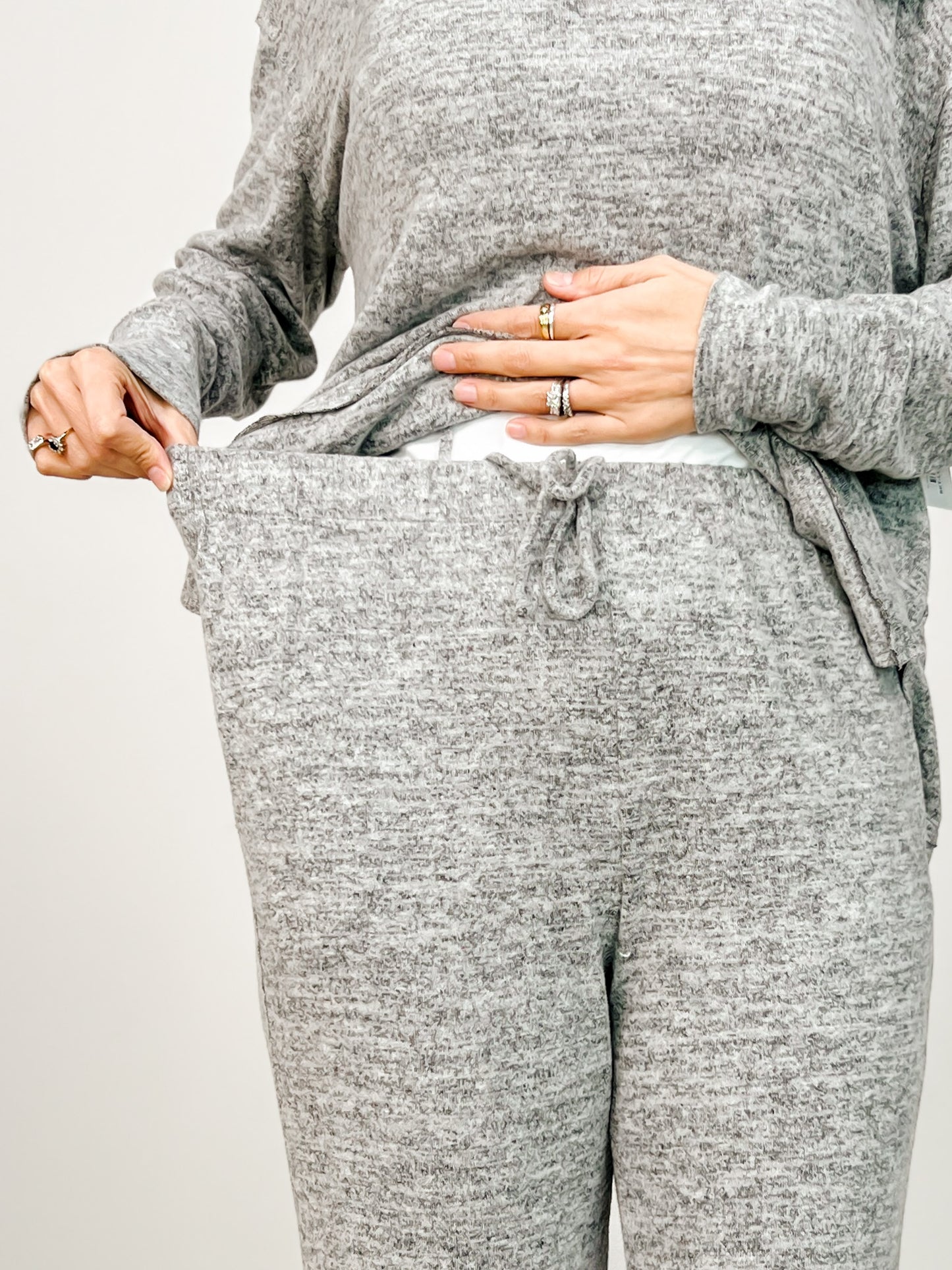 Two Piece Luxe Off Shoulder Top with Matching Pants in Charcoal Black