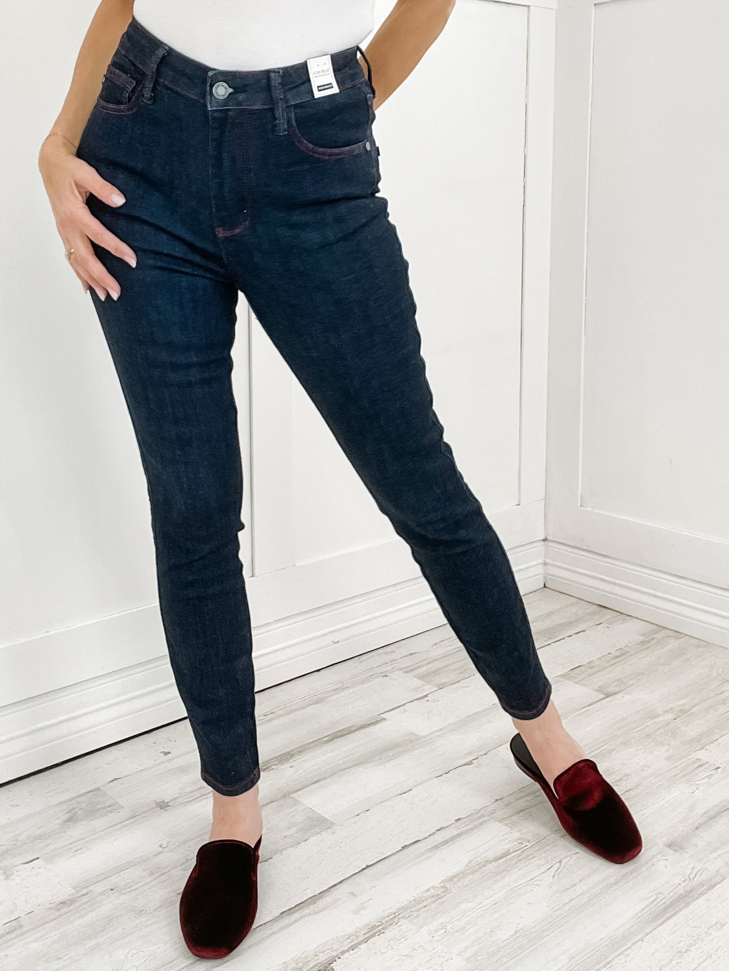 Judy Blue CROSS MY HEART Hi-Rise Heart Shaped Back Pocket Skinny Jeans