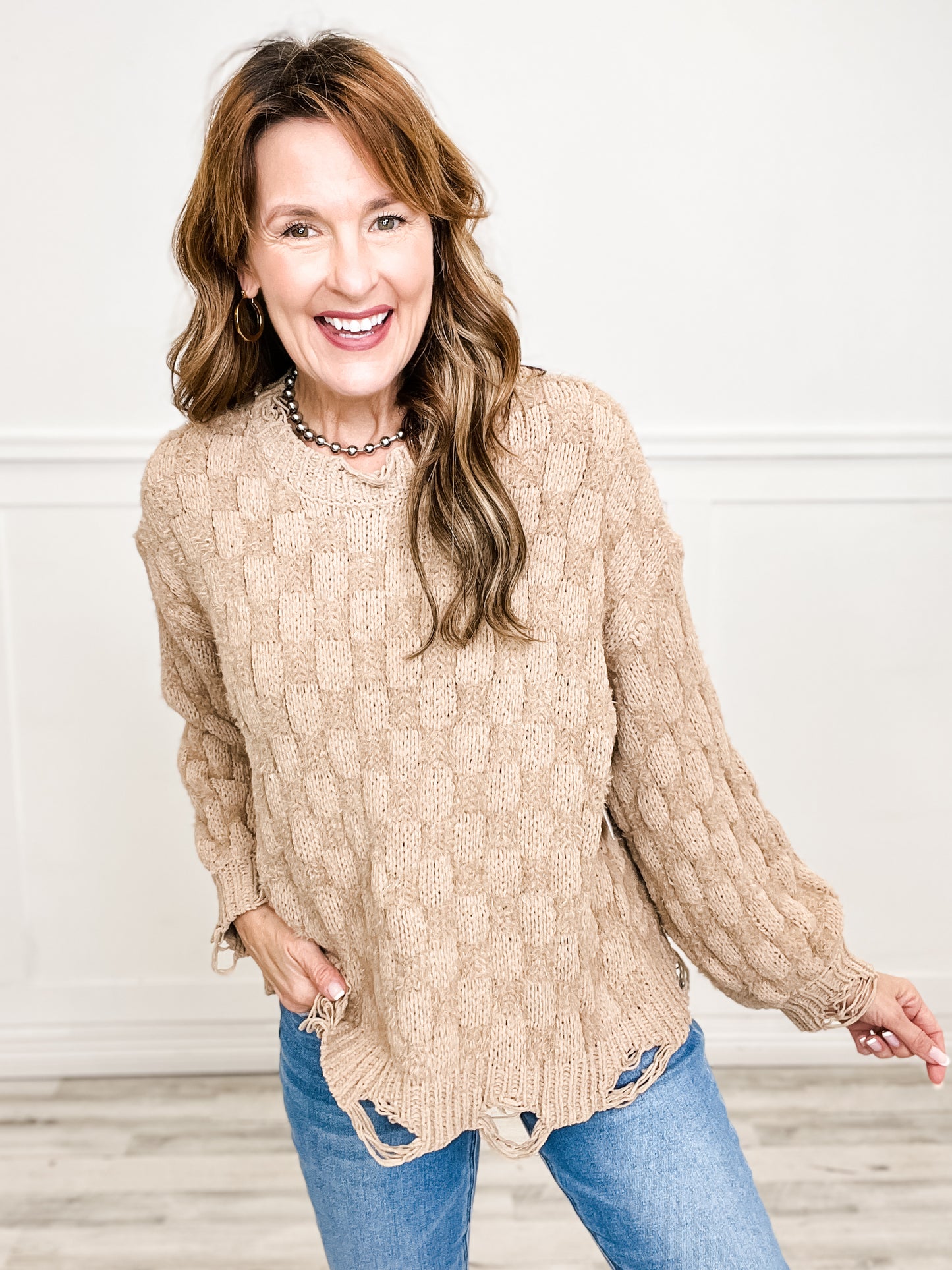 Long Sleeve Weaved Sweater Top