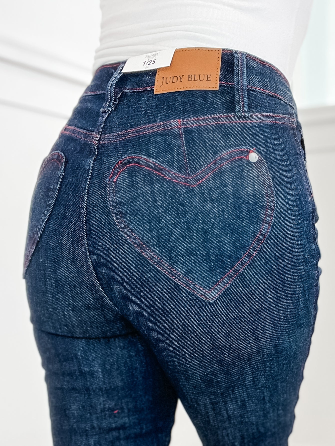 Judy Blue CROSS MY HEART Hi-Rise Heart Shaped Back Pocket Skinny Jeans