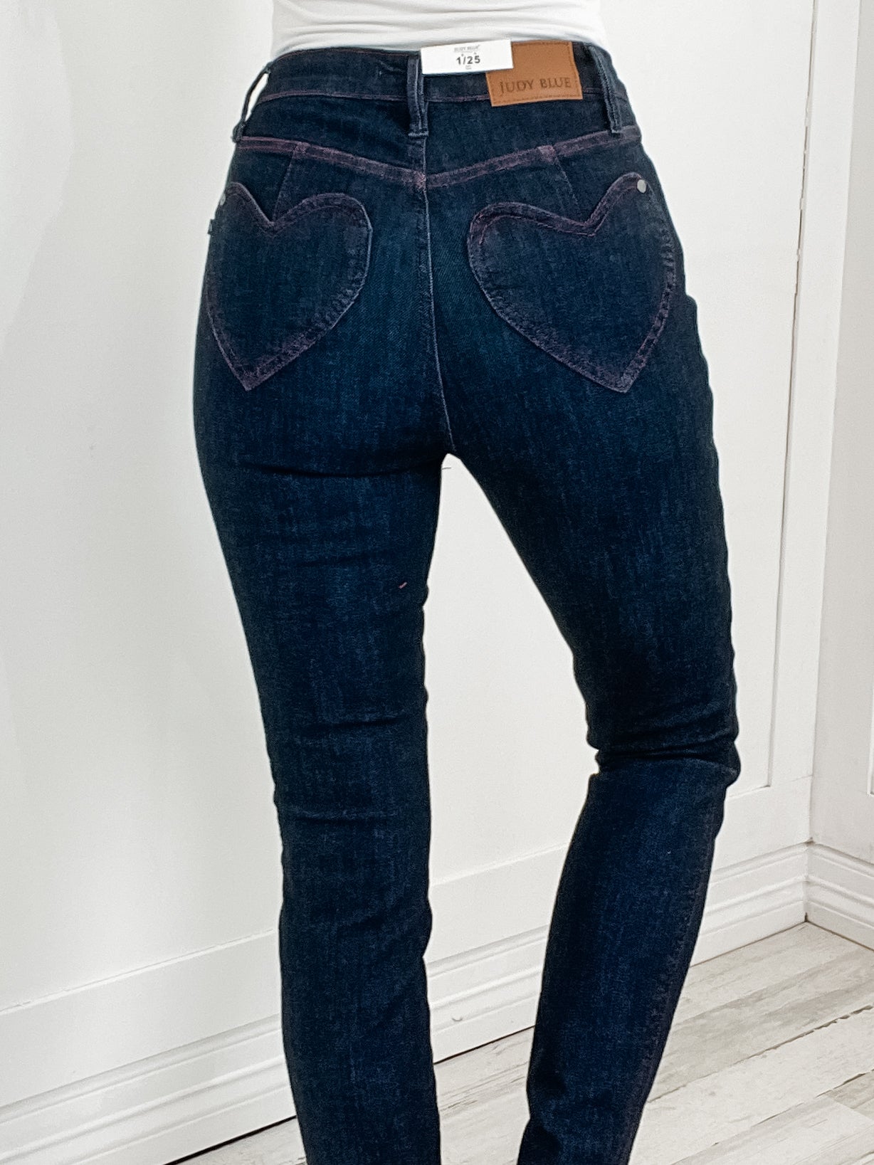 Judy Blue CROSS MY HEART Hi-Rise Heart Shaped Back Pocket Skinny Jeans