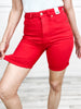 Judy Blue High Waist RED Garment Dyed Tummy Control Bermuda Shorts