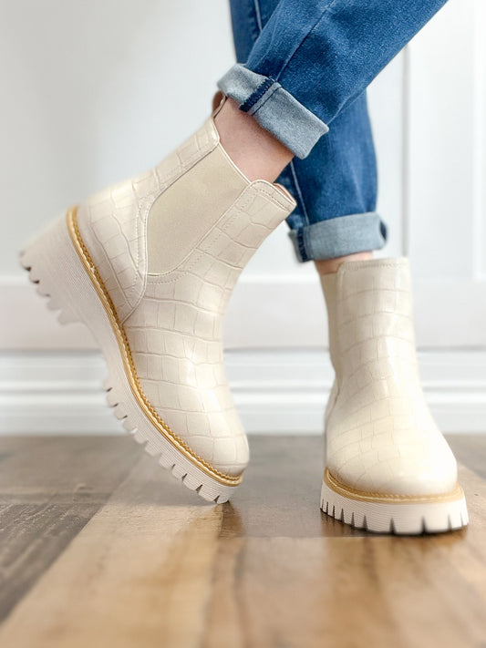 Corkys Whatever Chunky Boots in Ivory Croco