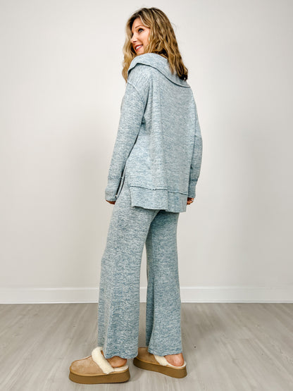 Two Piece Luxe Off Shoulder Top with Matching Pants in Dark Teal