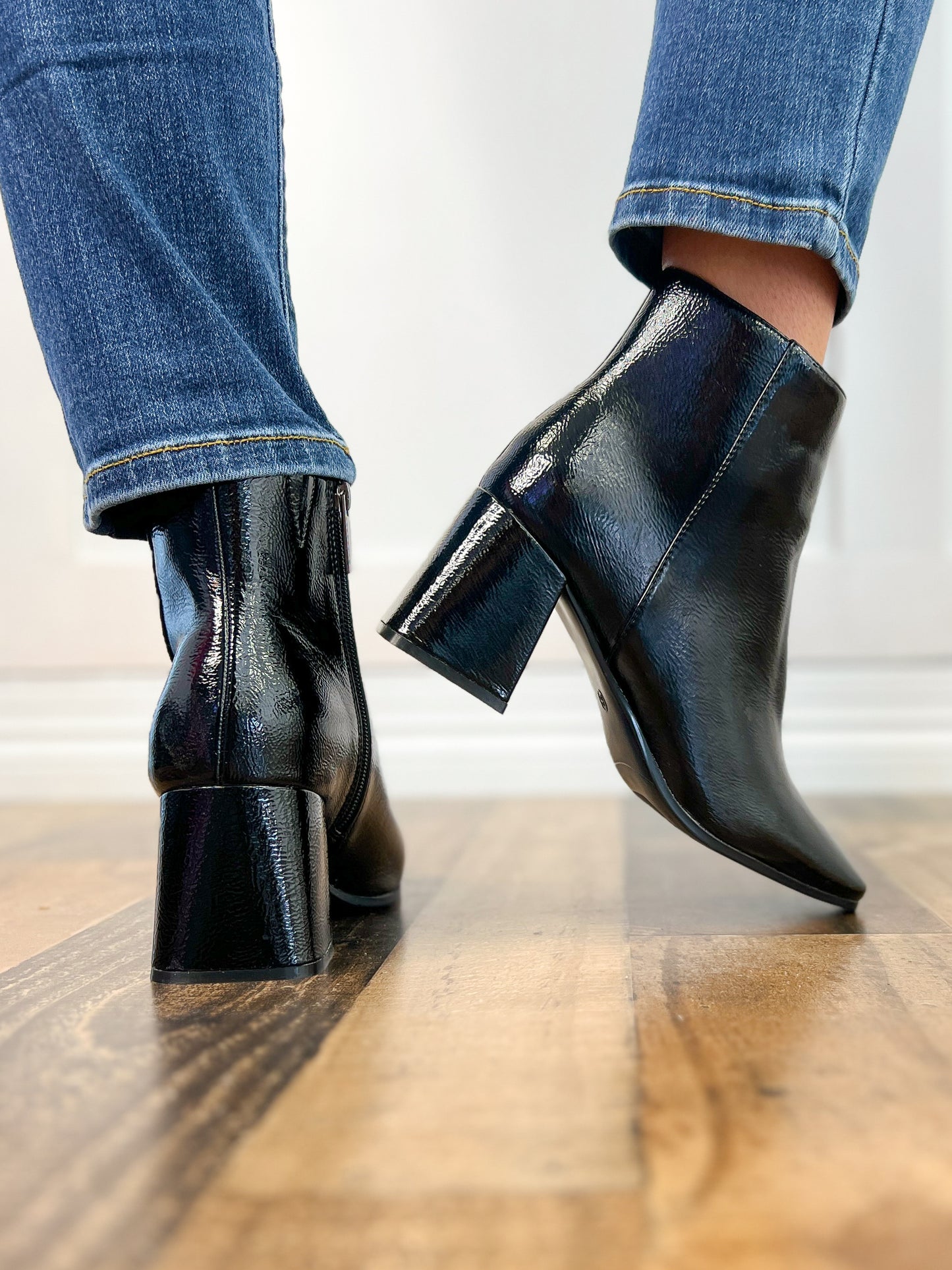 Corkys Felicia Block Heel Boots in Black Patent