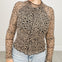 Long Sleeve Mesh Animal Print Mock Neck Top with Thumb Holes